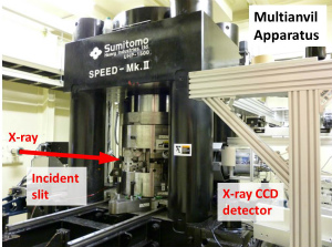 The multianvil apparatus "SPEED-Mk.II" (at BL04B1 beamline, SPring-8, Japan). The deformation-DIA guides were installed in 2010 (Kawazoe et al., 2011).